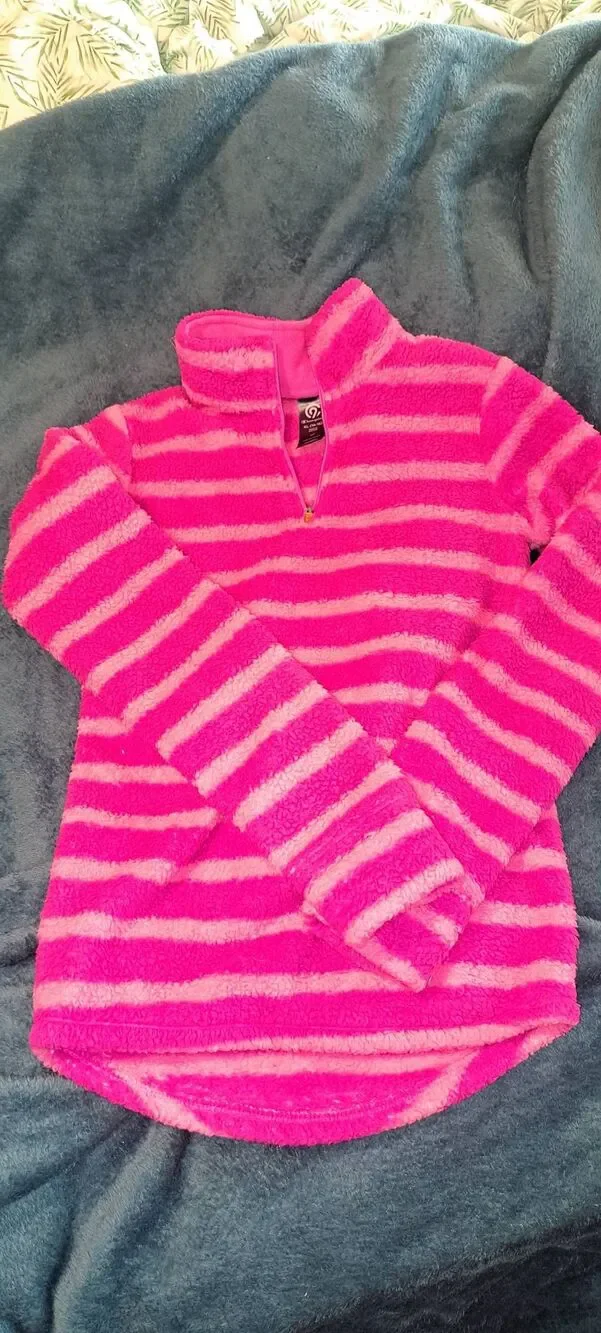 C9 Champion Girls XL 14-16 Pink Stripe Sherpa Fleece Quarter Zip Pullover